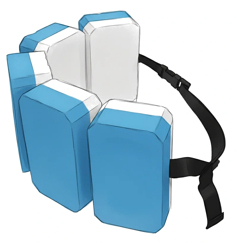 Concept 2, four large foam blocks on a strap