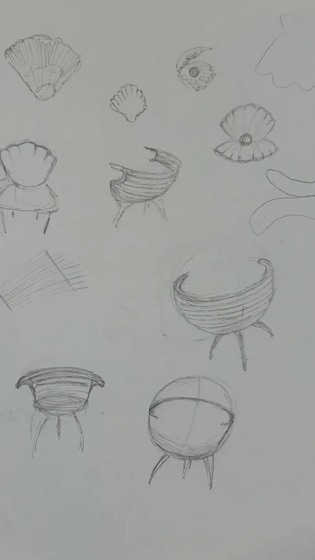 Pencil sketches of round chairs