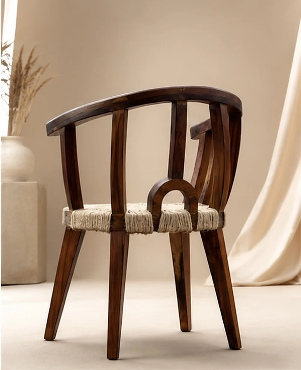 The finished chair from the back, three-quarter