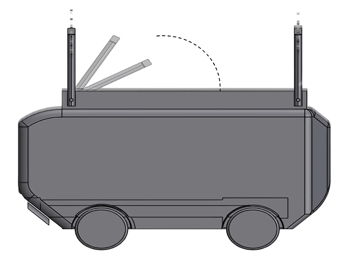 Side drawing of the connectors folding to align with the track