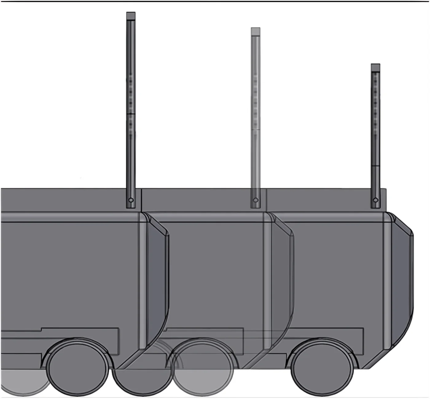 Side drawing of the connectors extending telescopically