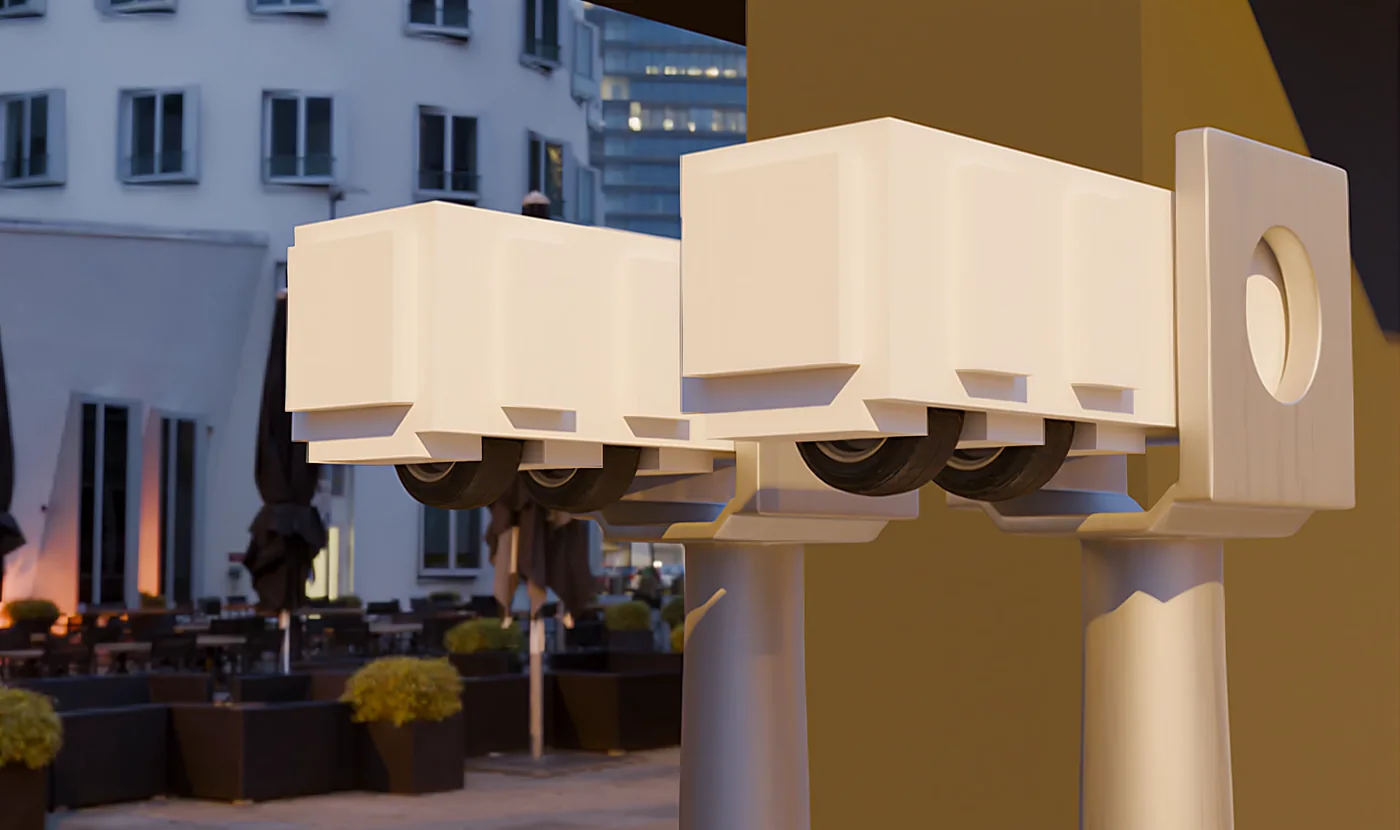 Close-up of the connector heads with their wheels