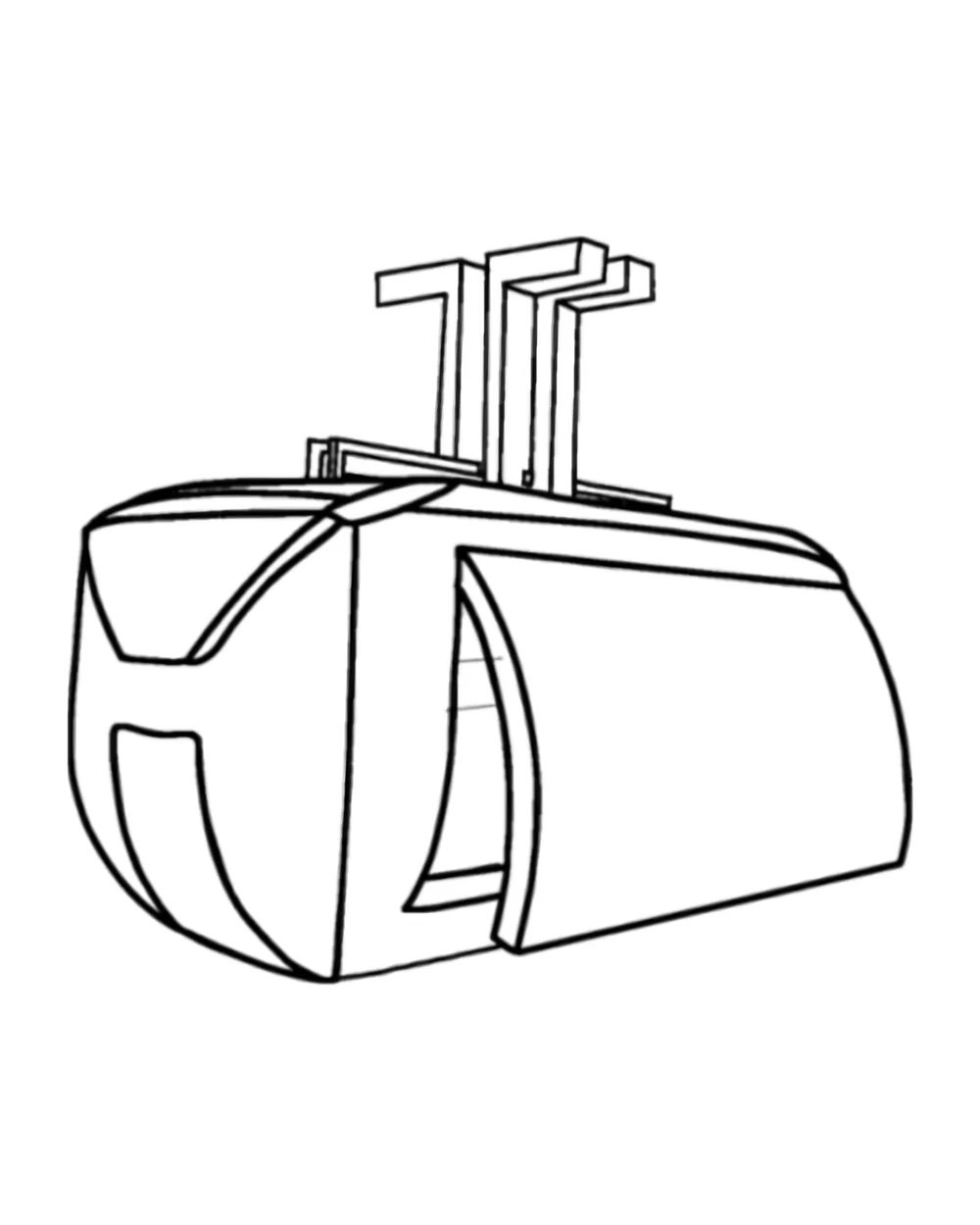 Sketch of a capsule ambulance hanging from a roof rail