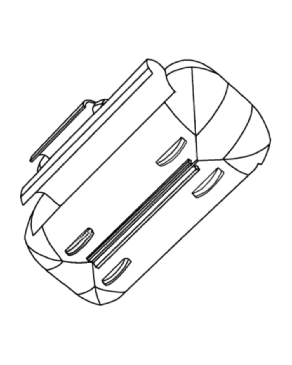Sketch of the capsule from above, with a rail along its roof