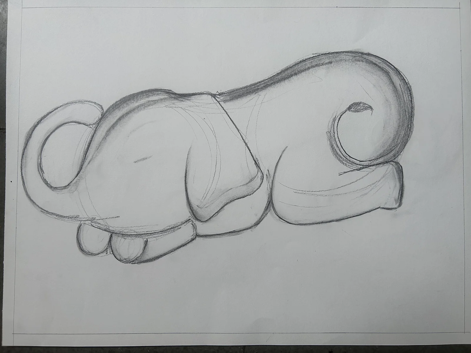 A clean pencil outline of the elephant