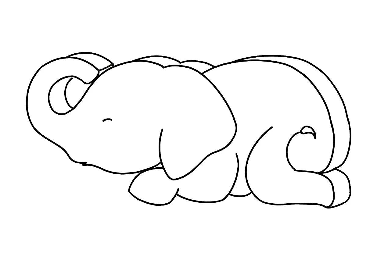 The elephant outline redrawn digitally in black line