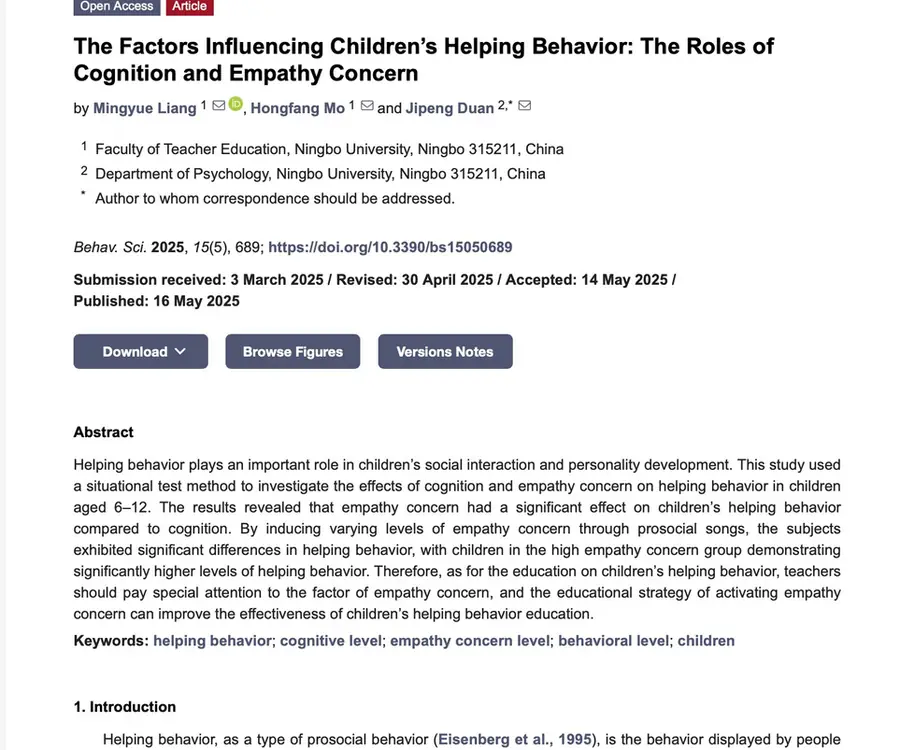 Paper on children’s helping behaviour and empathy
