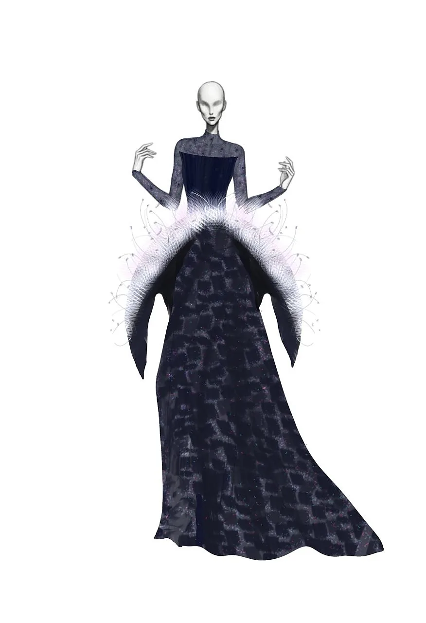 Illustration: the navy coat opening into white